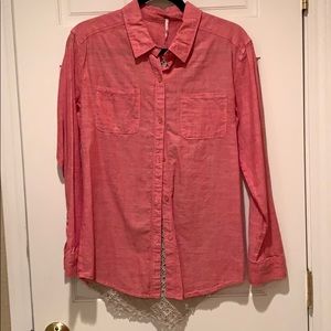 Free People Linen button down with lace back panel